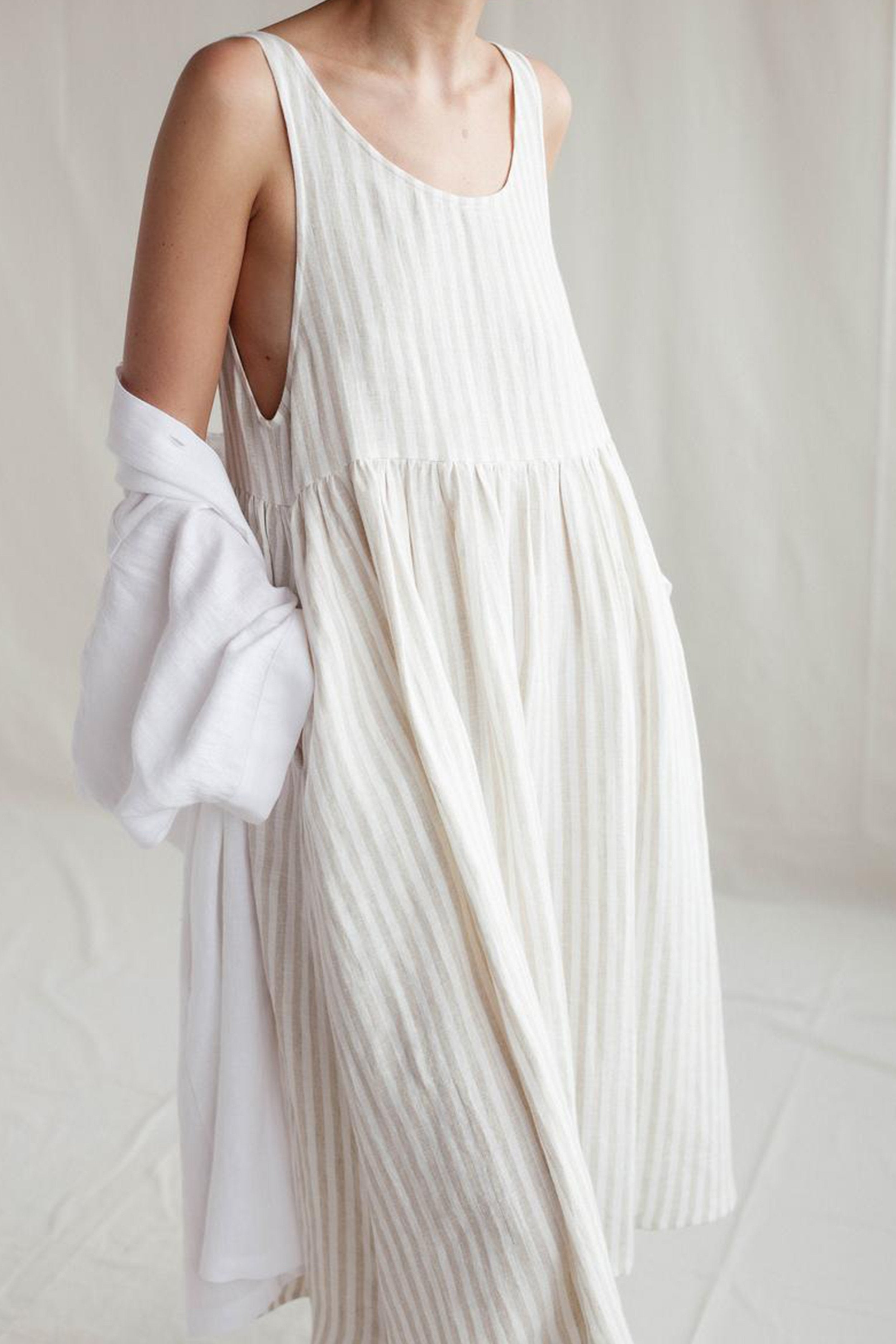 Stripe Linen Smock Dress