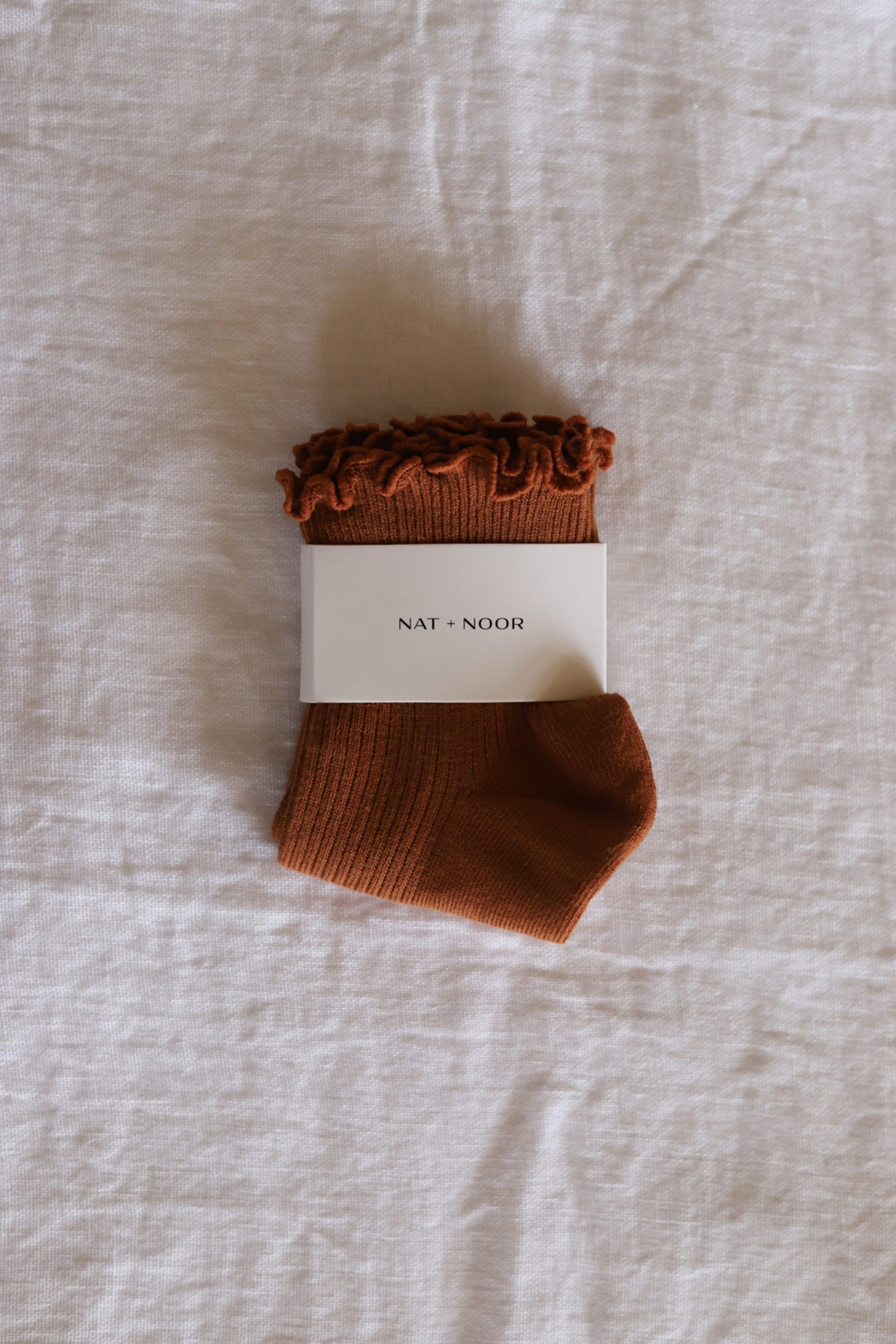 Ruffle Cotton Sock In Burnt Orange