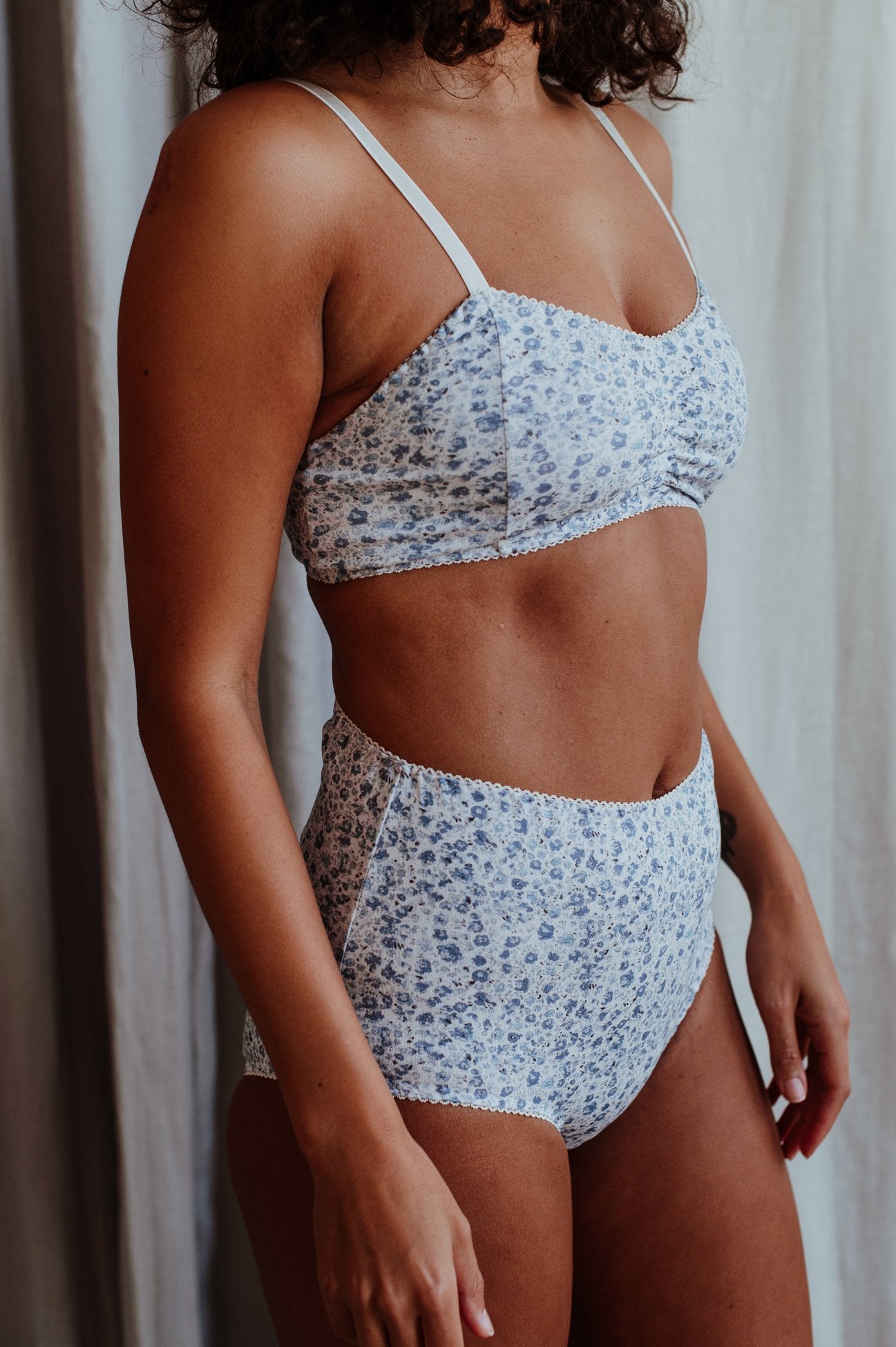 Fiona Blue Bralette & High Waisted Brief
