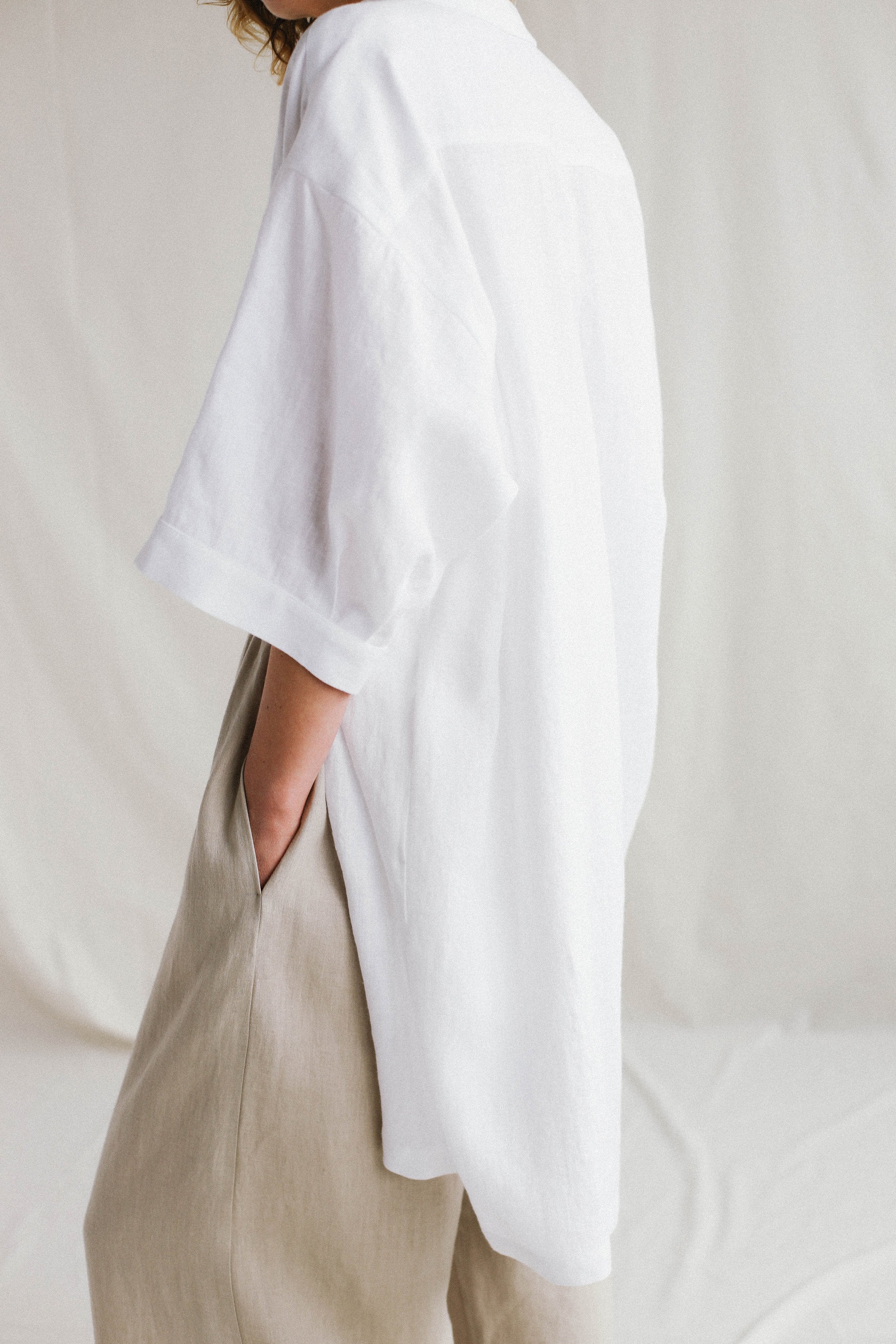 Loose Fit Natural Linen White Shirt